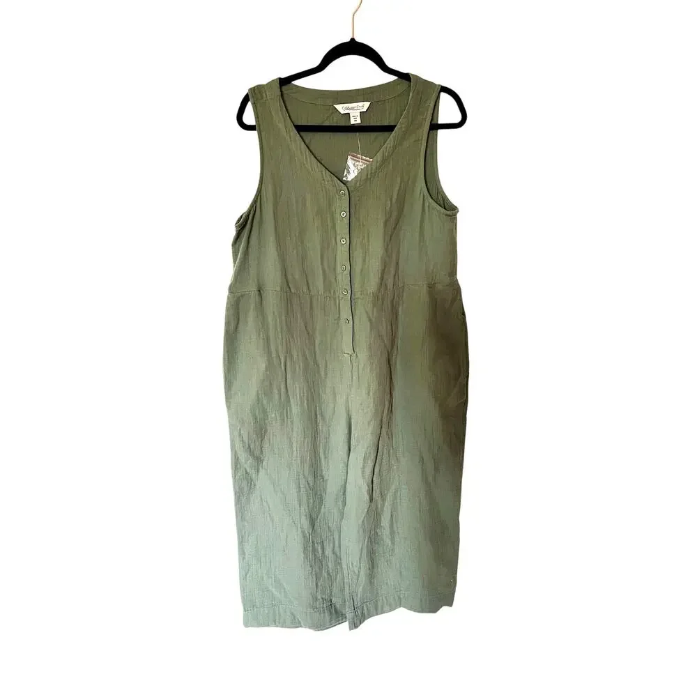 NWOT Coldwater Creek Sage Green Cotton Gauze Jumpsuit SZ MP - Picture 1 of 5
